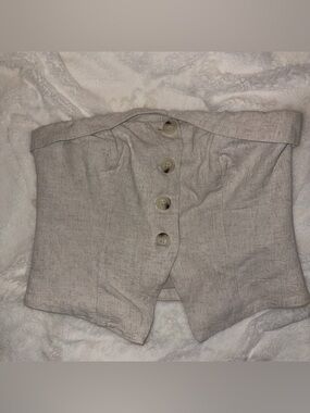 Neutral Linen-Look Strapless Button Tube Top